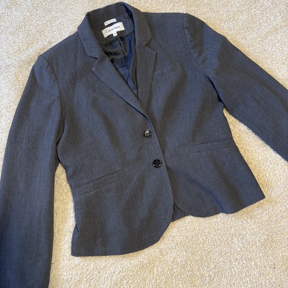 Calvin Klein Women's Grey Stretch Suit Set Blazer Size 10 & Pants Size 6 - Picture 3 of 6